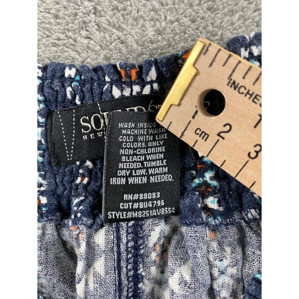 Sound Style Beau Dawson Women Large Navy Linen Blend Southwestern Smocked Shorts